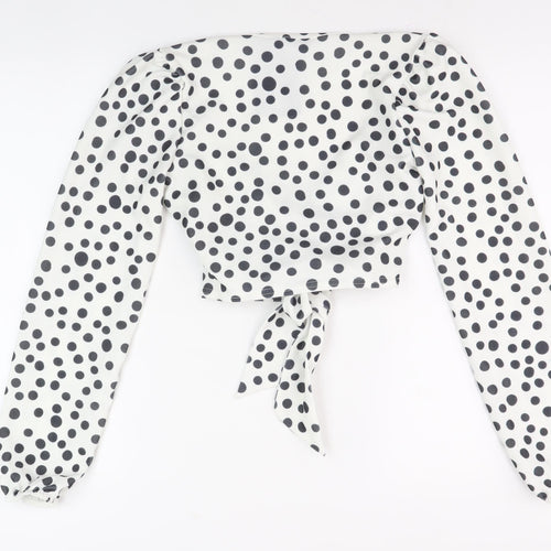 PrettyLittleThing Women's White Polka Dot Wrap Blouse Size 8