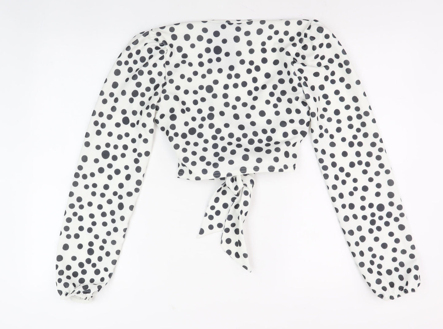 PrettyLittleThing Women's White Polka Dot Wrap Blouse Size 8
