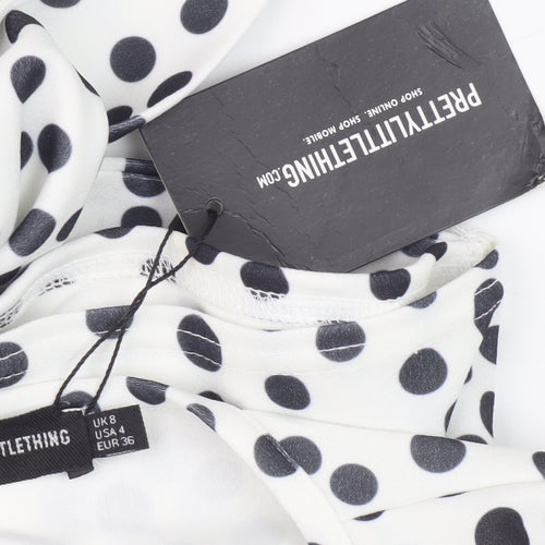 PrettyLittleThing Women's White Polka Dot Wrap Blouse Size 8