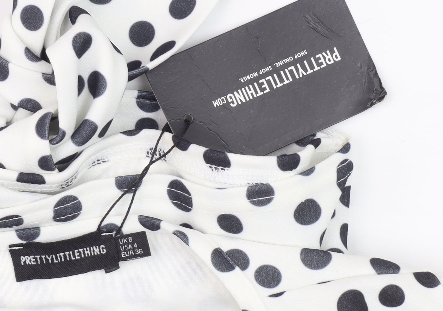 PrettyLittleThing Women's White Polka Dot Wrap Blouse Size 8