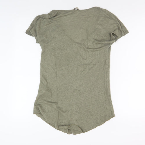 Zara Basic Green Linen V-Neck Women's T-Shirt Size 12