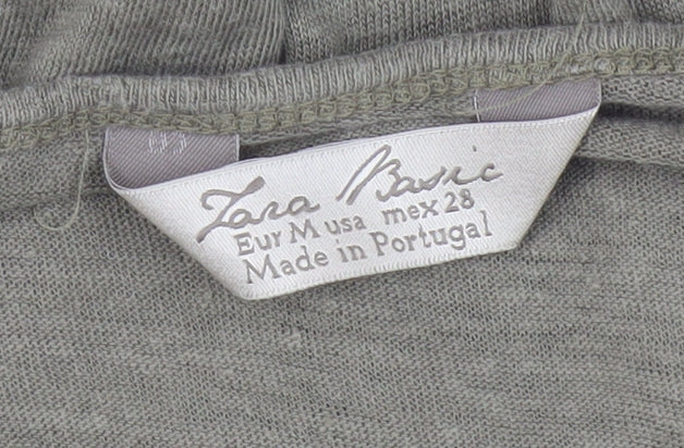 Zara Basic Green Linen V-Neck Women's T-Shirt Size 12
