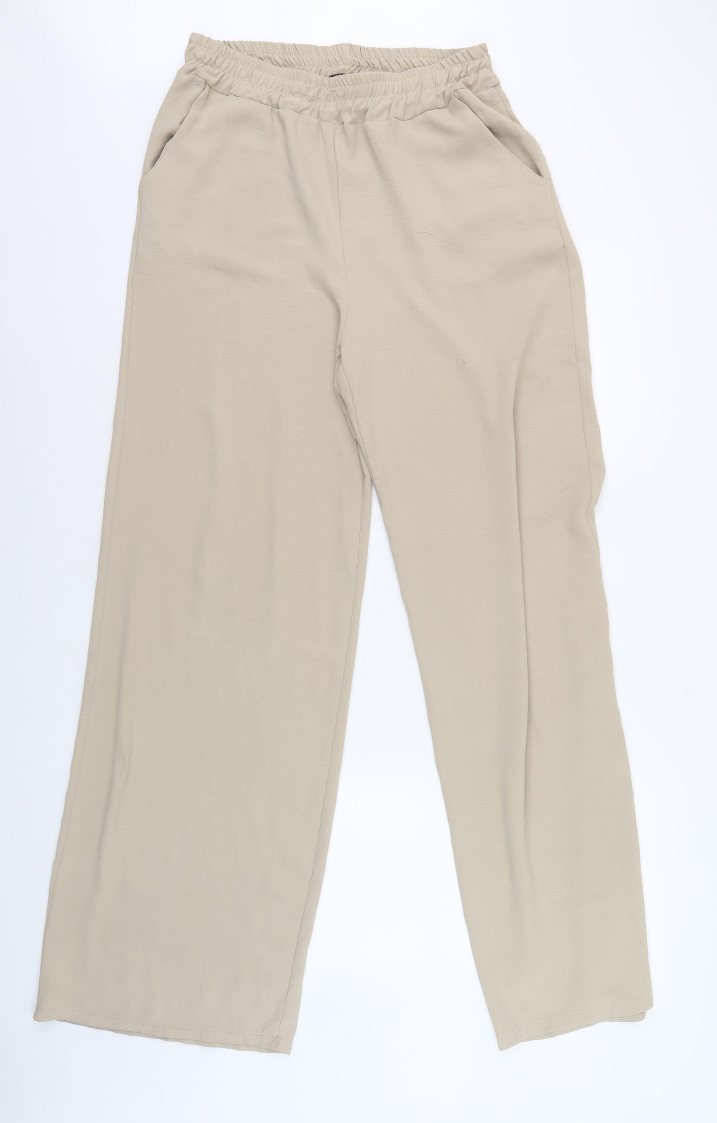 Boohoo Women's Beige Trousers, Size 12, Wide-Leg, Casual