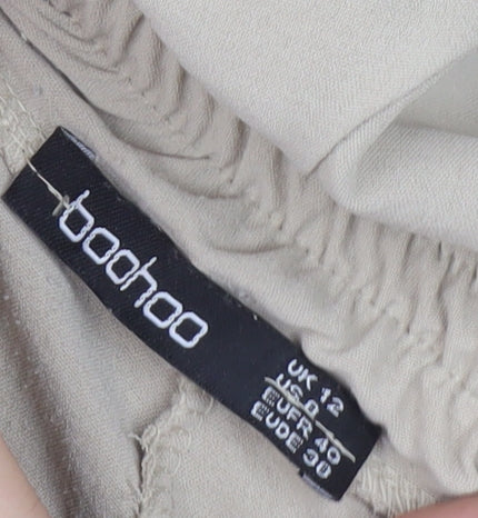 Boohoo Women's Beige Trousers, Size 12, Wide-Leg, Casual