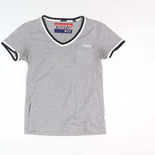 SuperDry Men's Grey V-Neck T-Shirt, Size S
