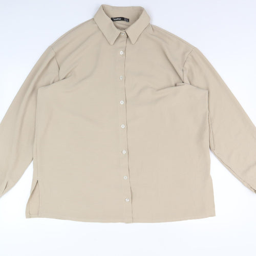 Boohoo Women's Beige Button-Up Shirt - Size 12