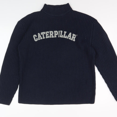 Caterpillar Men's Blue Pullover Jumper, Logo, Knit