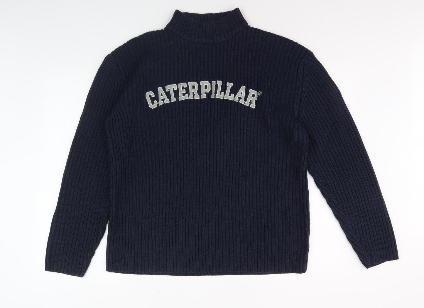 Caterpillar Men's Blue Pullover Jumper, Logo, Knit