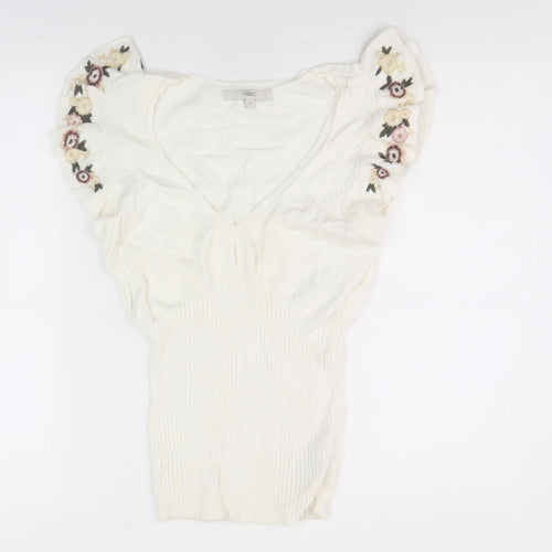 Next Women's White Embroidered V-Neck Top Size 12