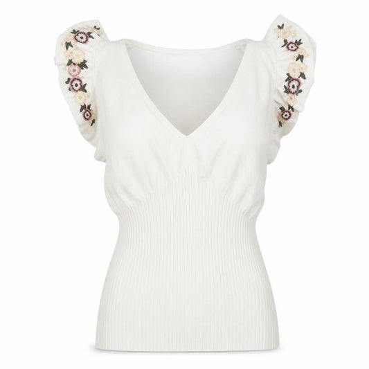 Front view of Next Women's White Embroidered V-Neck Top, size 12