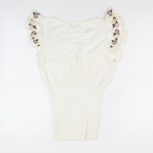 Next Women's White Embroidered V-Neck Top Size 12