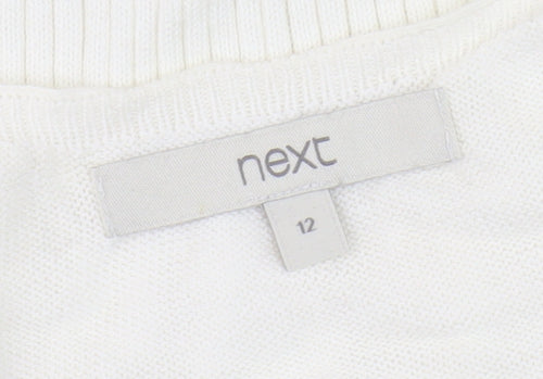 Next Women's White Embroidered V-Neck Top Size 12