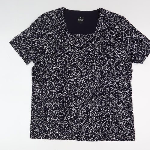 TIGI Women's Black Floral Short Sleeve Top