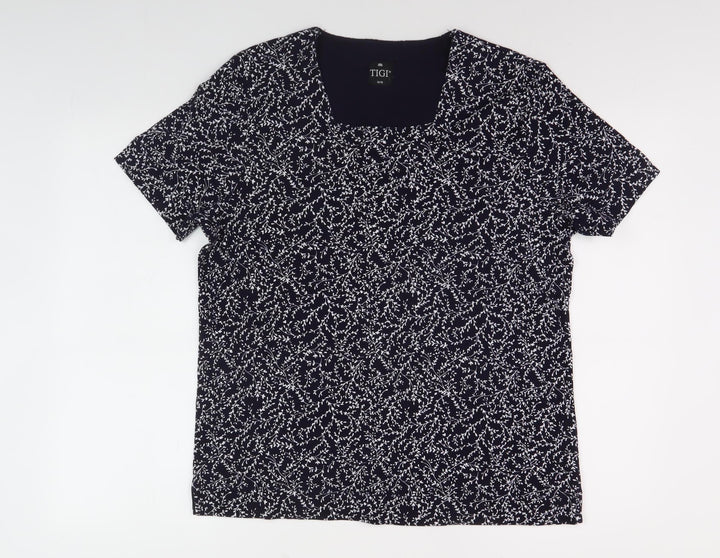 TIGI Women's Black Floral Short Sleeve Top
