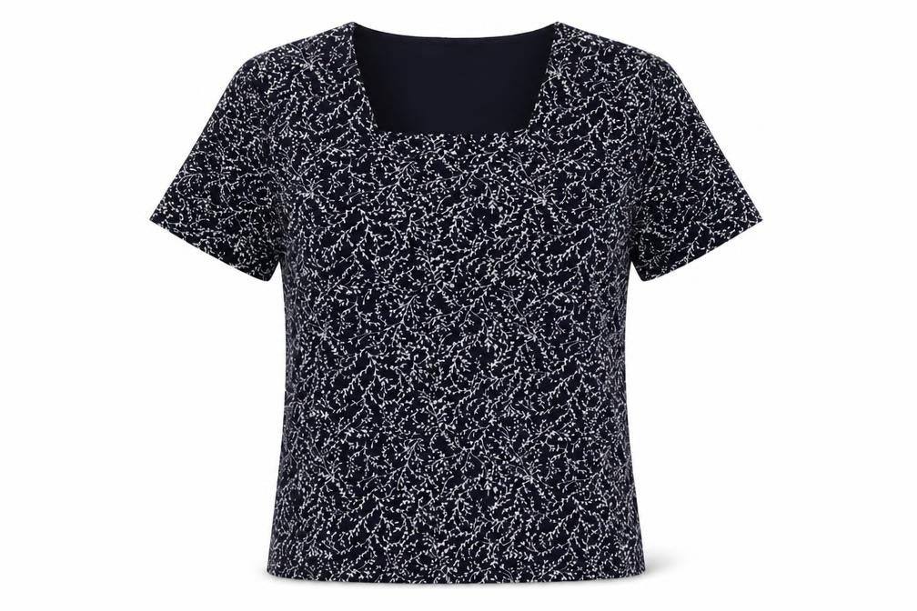 Front view of TIGI Women's Black Floral Short Sleeve Top