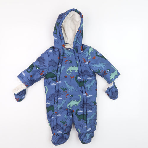 John Lewis Blue Dinosaur Snowsuit Unisex Baby 3-6 Months