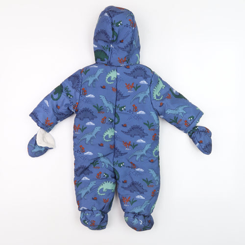 John Lewis Blue Dinosaur Snowsuit Unisex Baby 3-6 Months