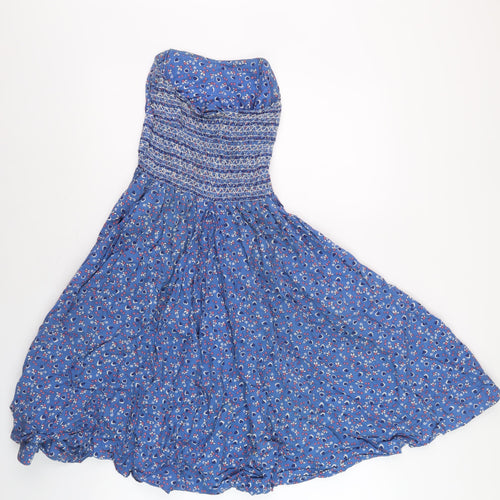 River Island Women’s Blue Floral Strapless Dress 10