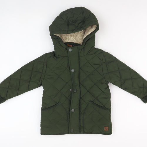 Next Green Quilted Jacket, Unisex 24 Months, Hooded & Lined