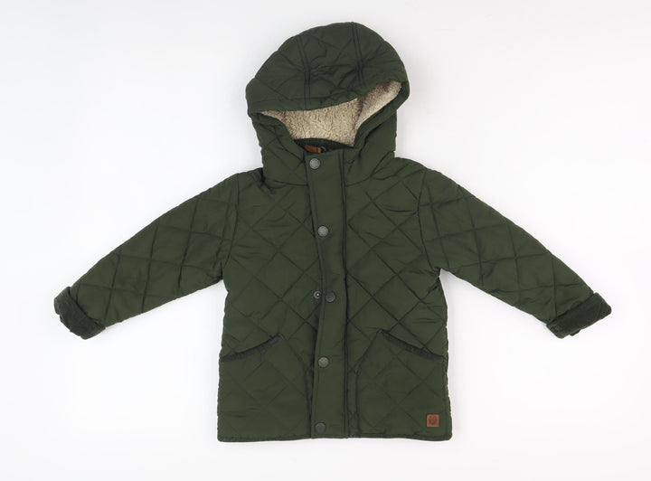 Next Green Quilted Jacket, Unisex 24 Months, Hooded & Lined