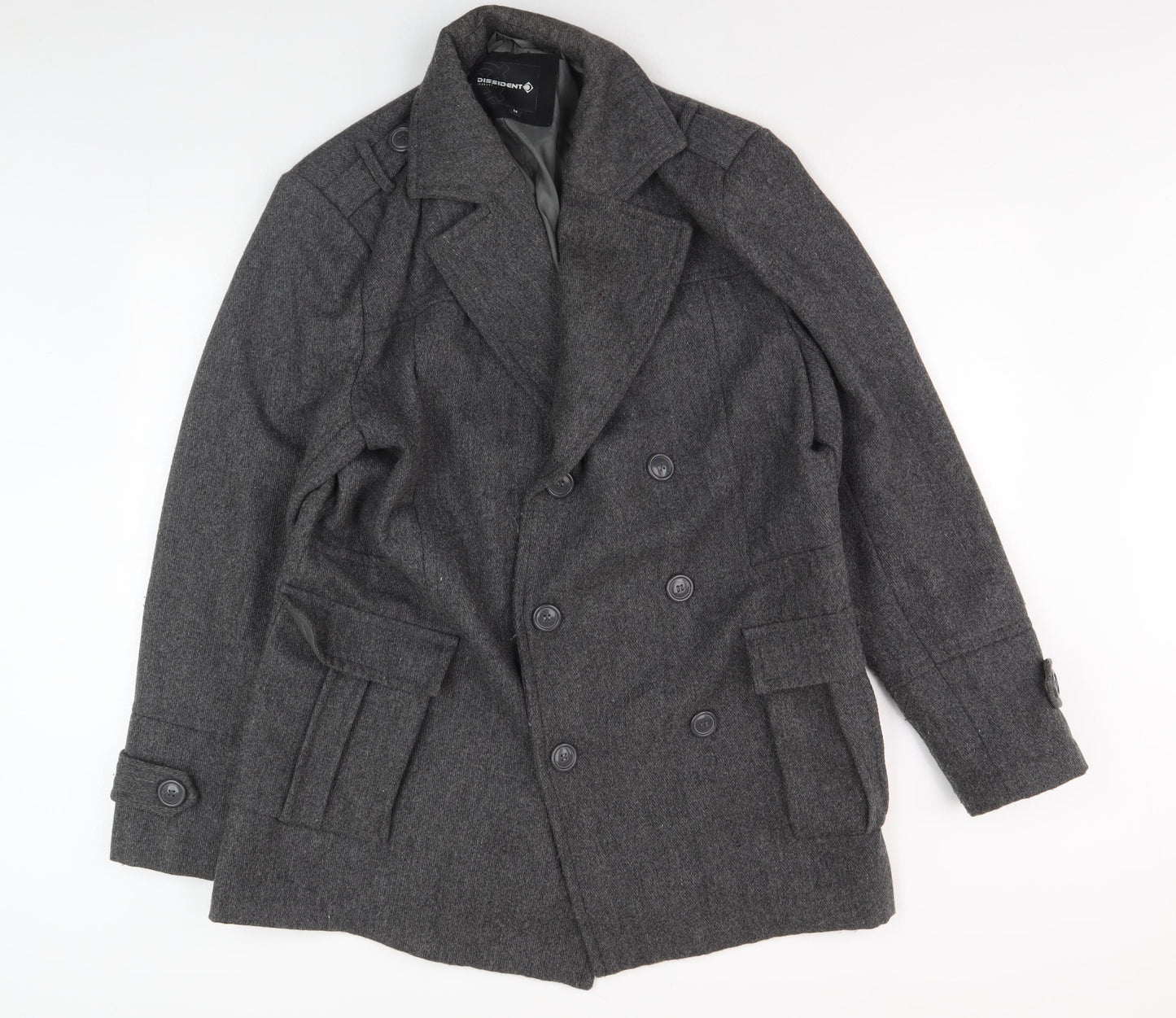 Dissident Men's Grey Wool Pea Coat M