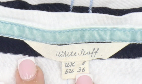 White Stuff Women’s White Striped T-Shirt, Size 8
