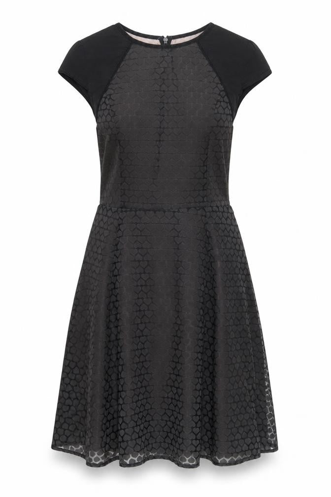 Front view of Oasis Women's Black A-Line Dress, size 10, Short Sleeve