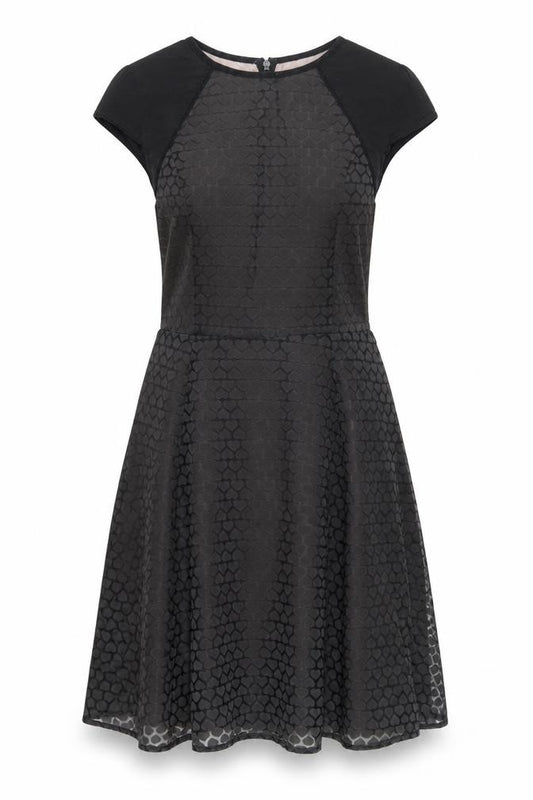 Front view of Oasis Women's Black A-Line Dress, size 10, Short Sleeve