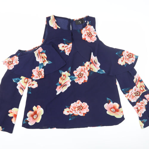 AX Paris Women’s Blue Floral Wrap Blouse Size 12