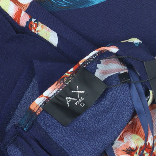 AX Paris Women’s Blue Floral Wrap Blouse Size 12