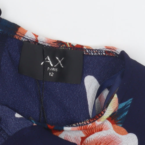AX Paris Women’s Blue Floral Wrap Blouse Size 12
