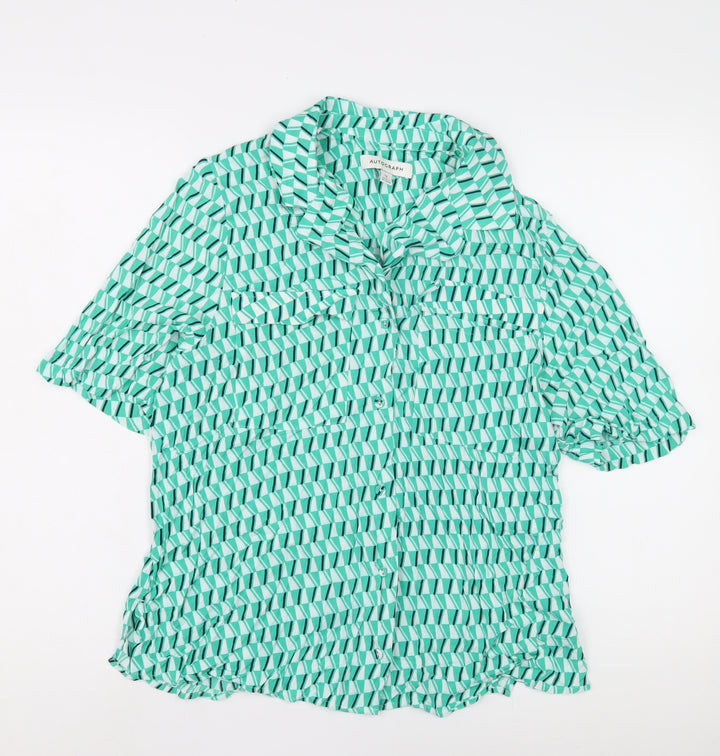 Autograph Women's Green Geometric Button-Up Shirt Size 12