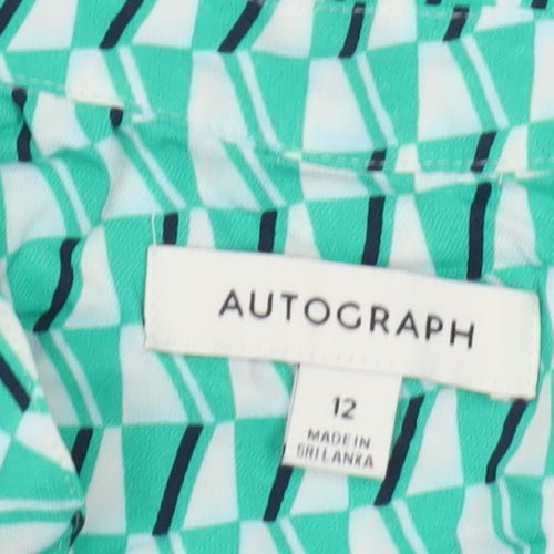 Autograph Women's Green Geometric Button-Up Shirt Size 12