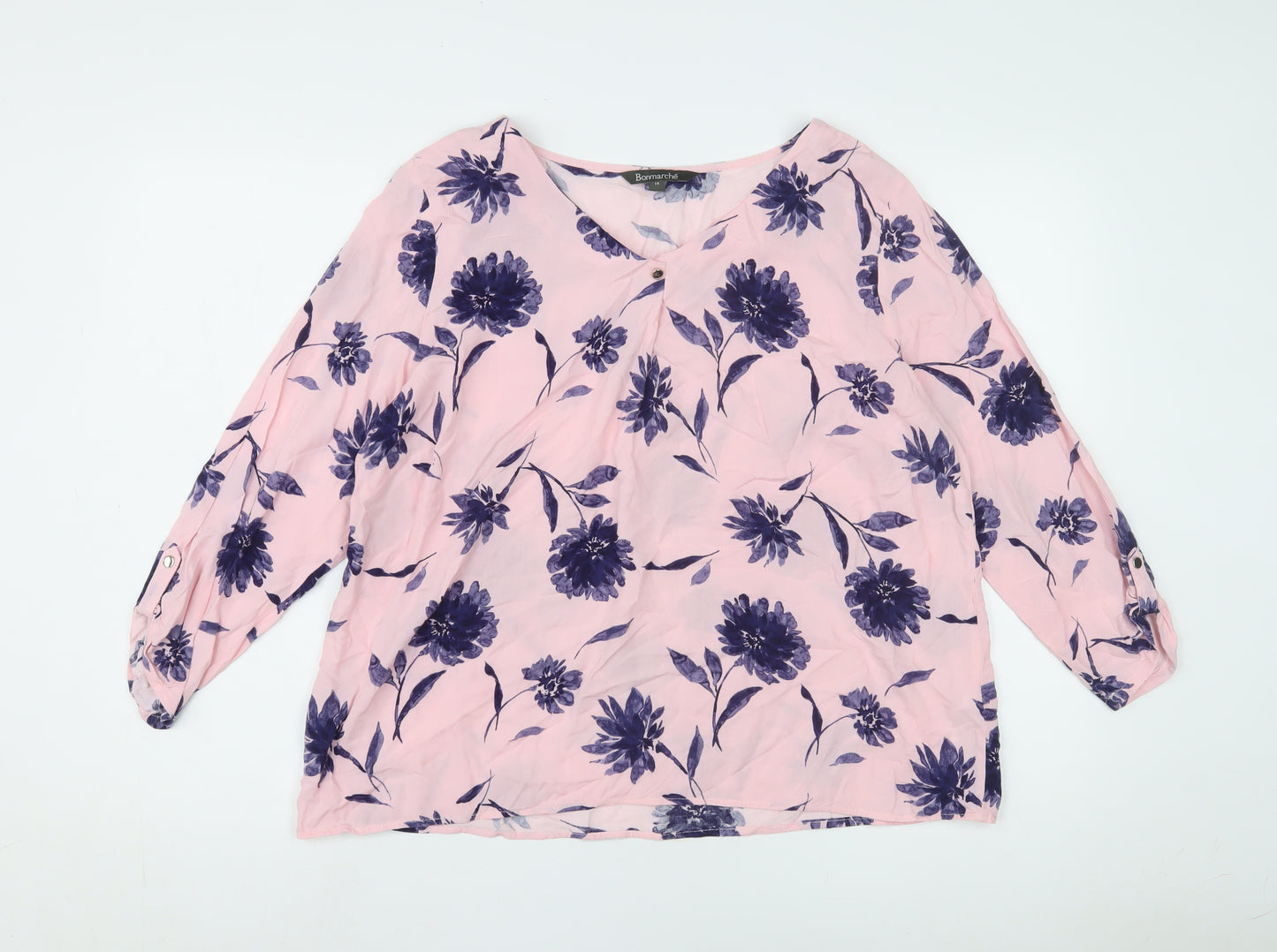 Bonmarché Women's Pink Floral Blouse Size 14