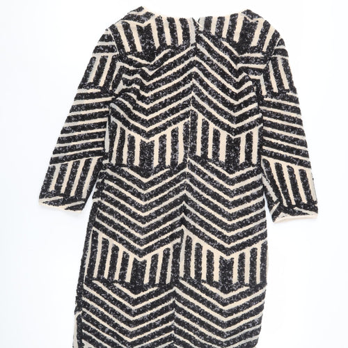 TFNC London Women’s Black Beige Chevron Sequin Sheath Dress S