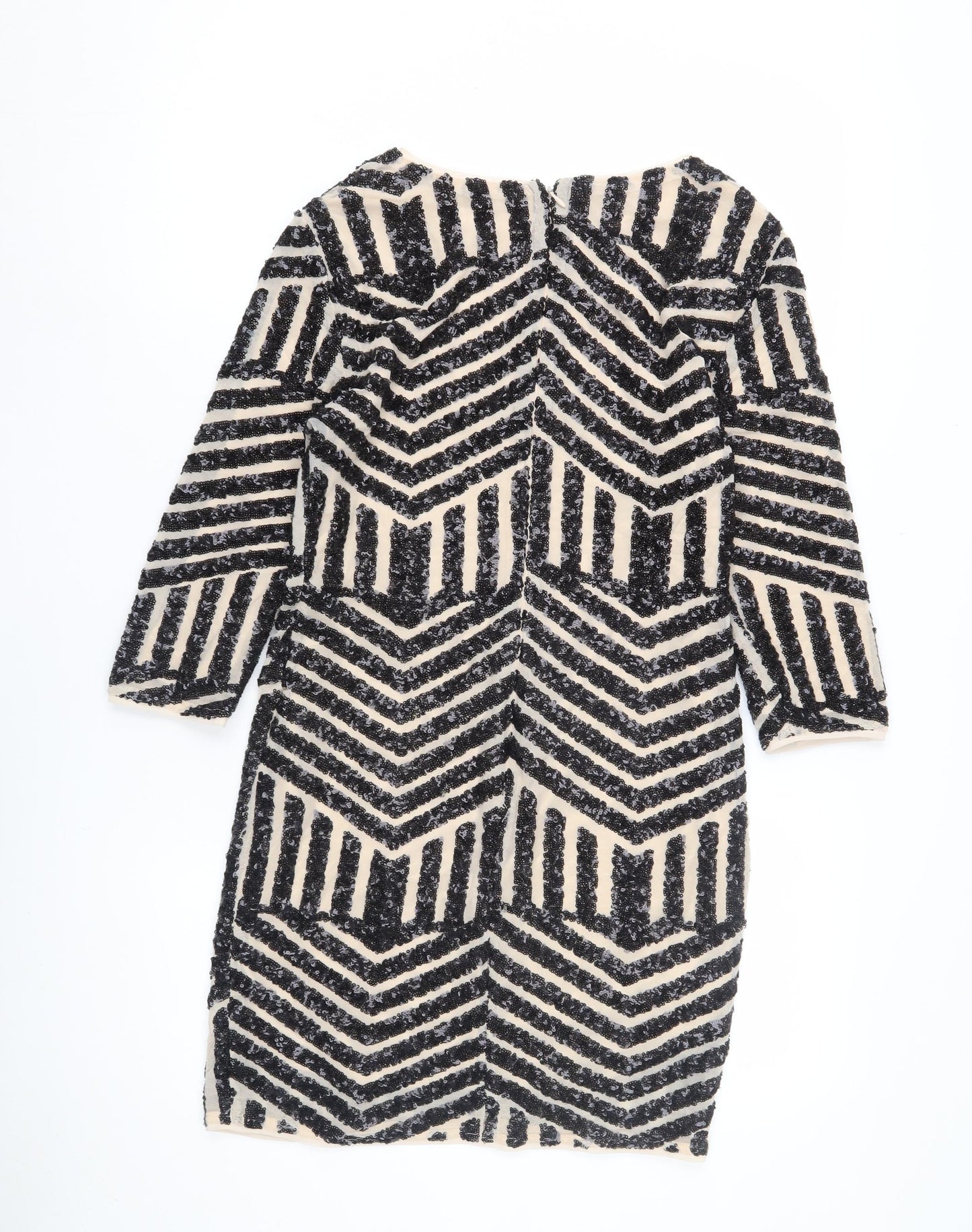 TFNC London Women’s Black Beige Chevron Sequin Sheath Dress S