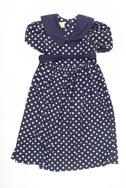 Laura Ashley Girls Blue Polka Dot Midi Dress, 7-8 Years