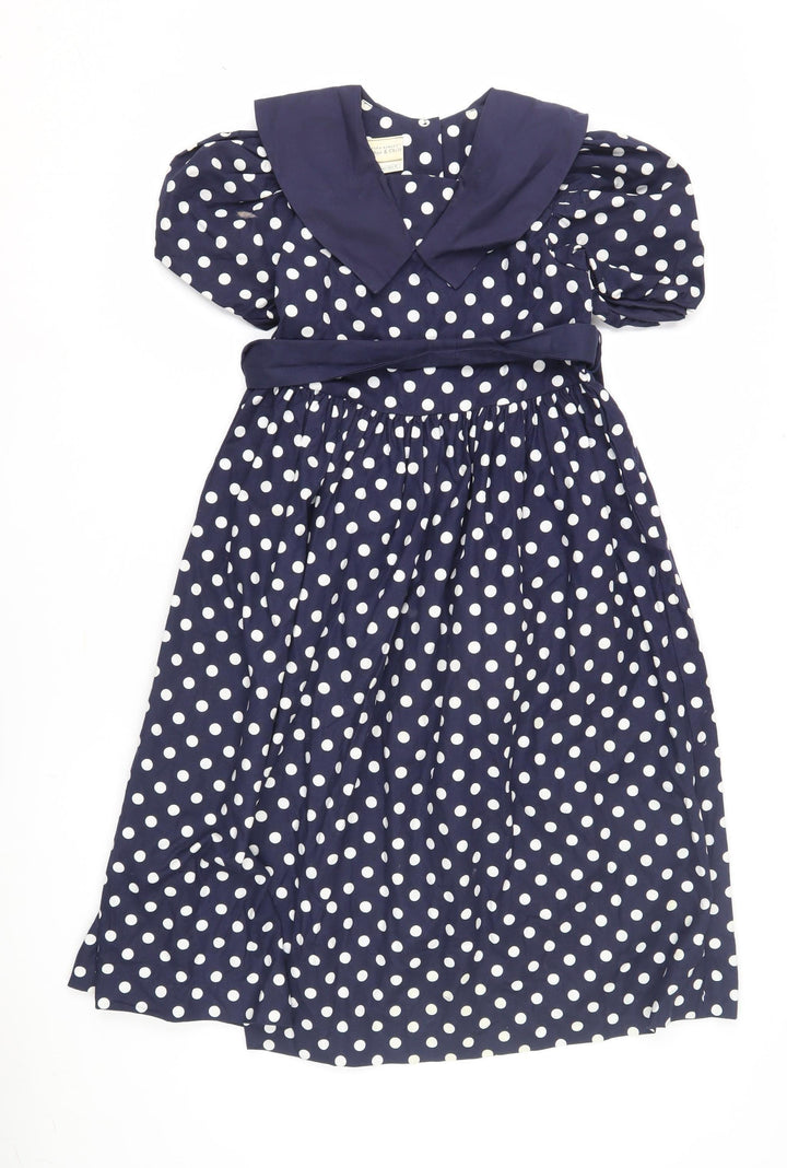 Laura Ashley Girls Blue Polka Dot Midi Dress, 7-8 Years