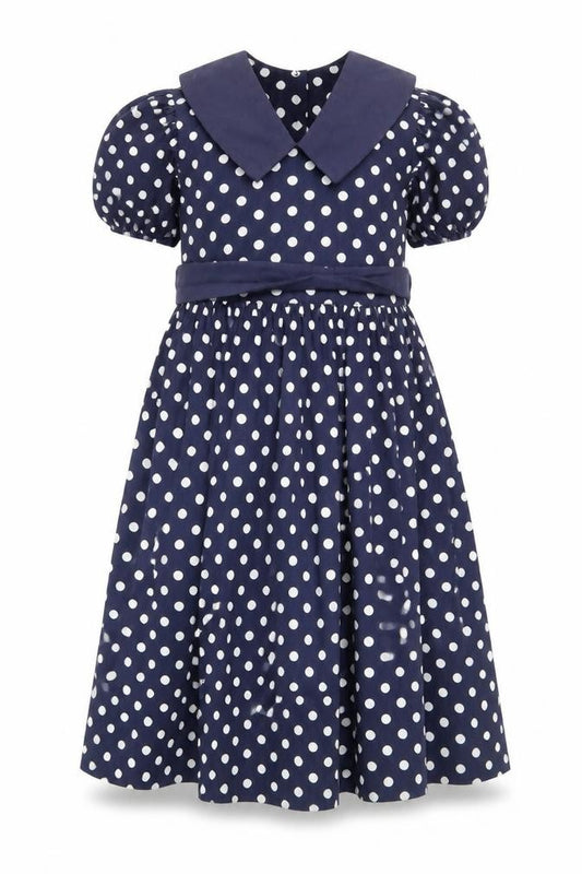 Laura Ashley Girls Blue Polka Dot Midi Dress, 7-8 Years