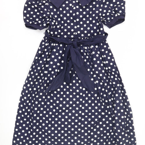 Laura Ashley Girls Blue Polka Dot Midi Dress, 7-8 Years
