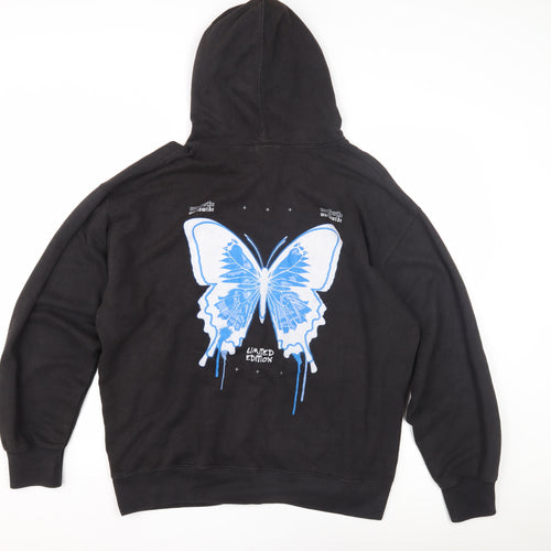 boohooMAN Men's Black Hoodie S Butterfly Graphic