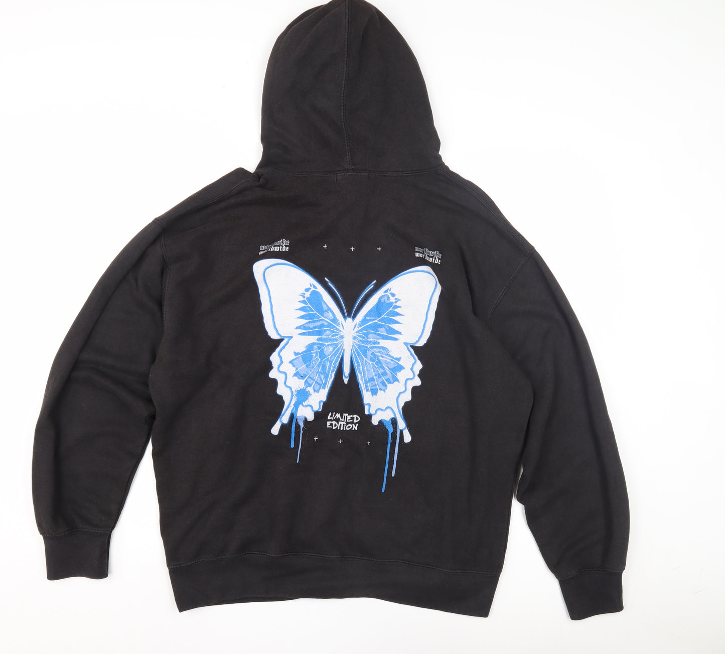 boohooMAN Men's Black Hoodie S Butterfly Graphic