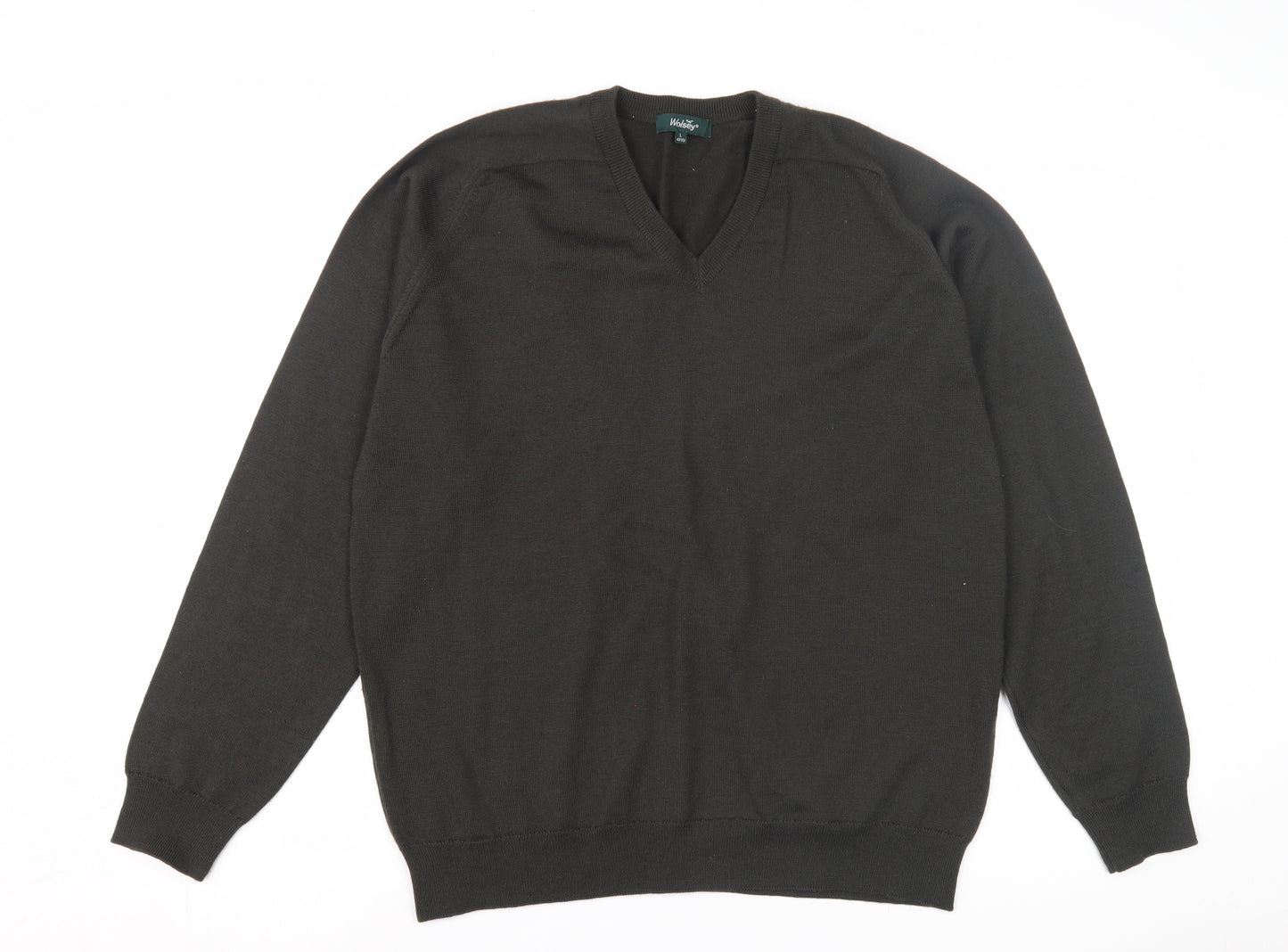 Wolsey Men's Black V-Neck Wool Pullover, Size L