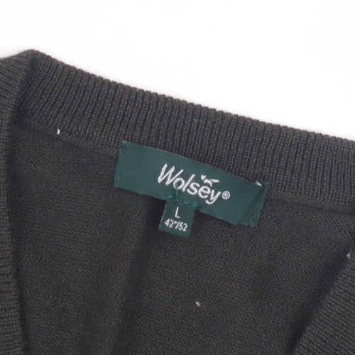 Wolsey Men's Black V-Neck Wool Pullover, Size L