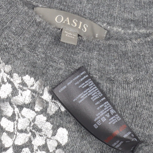 Oasis Women's Grey Floral Pullover Jumper - Size S