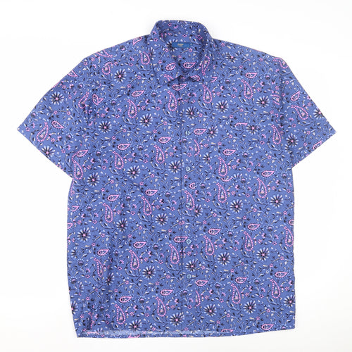 Cotton Traders Unisex Blue Paisley Button-Up Shirt M