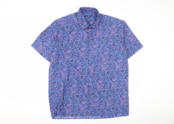 Cotton Traders Unisex Blue Paisley Button-Up Shirt M