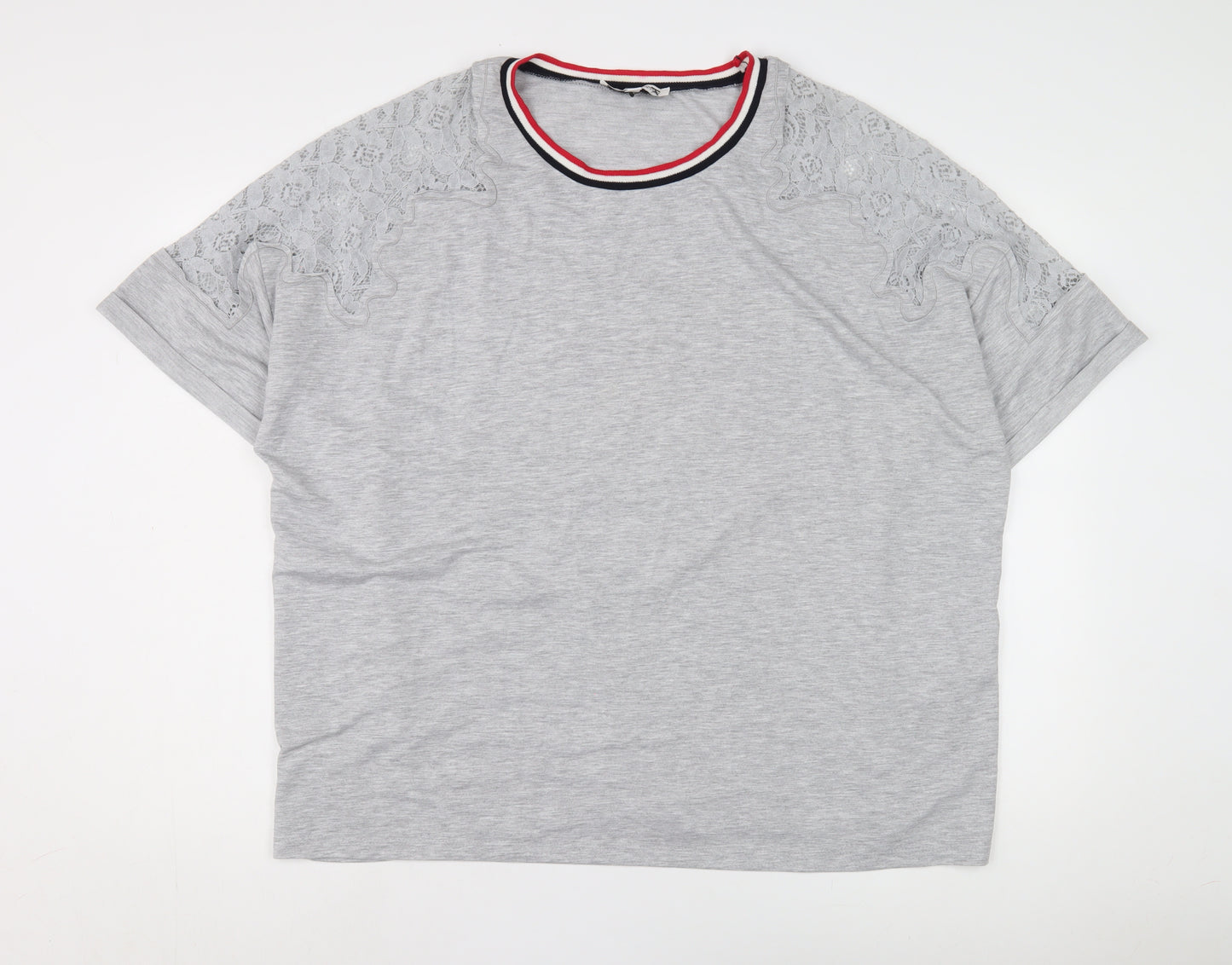 Capsule Women's Grey Ringer T-Shirt, UK 24, Plus Size
