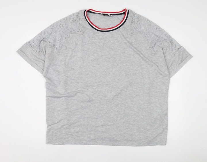 Capsule Women's Grey Ringer T-Shirt, UK 24, Plus Size
