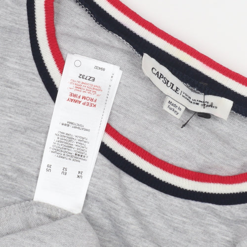 Capsule Women's Grey Ringer T-Shirt, UK 24, Plus Size